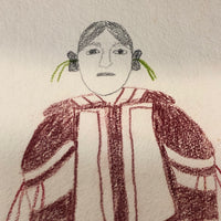 Large Signed Inuit Crayon and Graphite Drawing of Many Figures