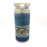 Pretty Hand-painted Cream and Blue Handled Vase, Presumed Mid-C Scandanavian