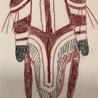 Large Signed Inuit Crayon and Graphite Drawing of Many Figures