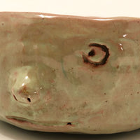 Fabulous Hand-formed Green Glazed Ceramic Face Bowl with Ear Handles