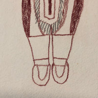 Large Signed Inuit Crayon and Graphite Drawing of Many Figures