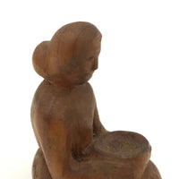 Tiny Cherokee Carving of Woman Holding Bowl by Watty