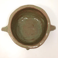 Fabulous Hand-formed Green Glazed Ceramic Face Bowl with Ear Handles