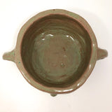 Fabulous Hand-formed Green Glazed Ceramic Face Bowl with Ear Handles