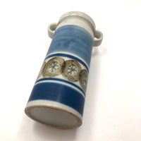 Pretty Hand-painted Cream and Blue Handled Vase, Presumed Mid-C Scandanavian