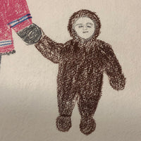 Large Signed Inuit Crayon and Graphite Drawing of Many Figures