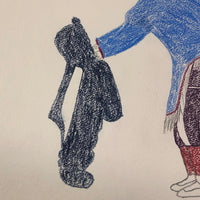 Large Signed Inuit Crayon and Graphite Drawing of Many Figures