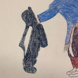 Large Signed Inuit Crayon and Graphite Drawing of Many Figures