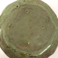 Fabulous Hand-formed Green Glazed Ceramic Face Bowl with Ear Handles