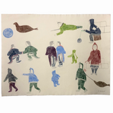 Large Signed Inuit Graphite and Crayon Drawing of Many Figures #2