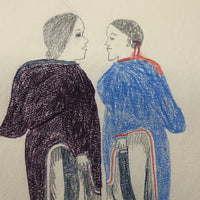 Large Signed Inuit Graphite and Crayon Drawing of Many Figures #2