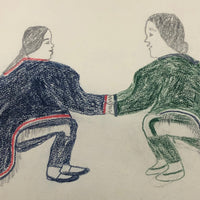 Large Signed Inuit Graphite and Crayon Drawing of Many Figures #2