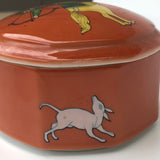 Pair of Vintage Mann, Japan ''Persian Hunter Circa 1642’ Handcrafted Porcelain Lidded Boxes / Bowls