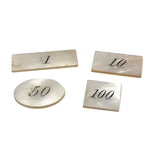 Lovely Antique Etched Mother of Pearl Gaming Chips - Set of Four