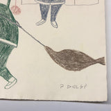 Large Signed Inuit Graphite and Crayon Drawing of Many Figures #2