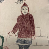 Large Signed Inuit Graphite and Crayon Drawing of Many Figures #2