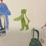 Large Signed Inuit Graphite and Crayon Drawing of Many Figures #2