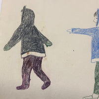 Large Signed Inuit Graphite and Crayon Drawing of Many Figures #2
