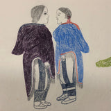 Large Signed Inuit Graphite and Crayon Drawing of Many Figures #2
