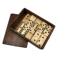 Miniature Antique Bone and Ebony Dominoes with Brass Spinners