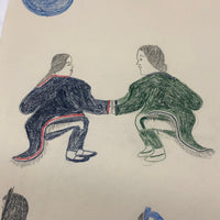 Large Signed Inuit Graphite and Crayon Drawing of Many Figures #2