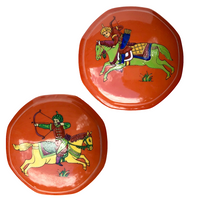 Pair of Vintage Mann, Japan ''Persian Hunter Circa 1642’ Handcrafted Porcelain Lidded Boxes / Bowls