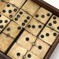 Miniature Antique Bone and Ebony Dominoes with Brass Spinners