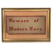 Beware of Modern Love, Old Punch Paper Needlepoint, Framed