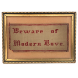 Beware of Modern Love, Old Punch Paper Needlepoint, Framed