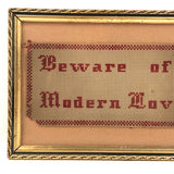 Beware of Modern Love, Old Punch Paper Needlepoint, Framed