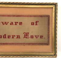 Beware of Modern Love, Old Punch Paper Needlepoint, Framed