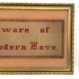 Beware of Modern Love, Old Punch Paper Needlepoint, Framed