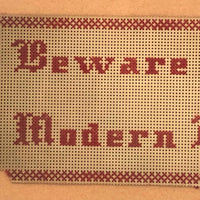 Beware of Modern Love, Old Punch Paper Needlepoint, Framed