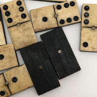 Miniature Antique Bone and Ebony Dominoes with Brass Spinners