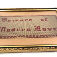 Beware of Modern Love, Old Punch Paper Needlepoint, Framed