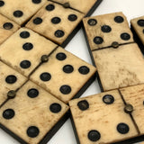 Miniature Antique Bone and Ebony Dominoes with Brass Spinners