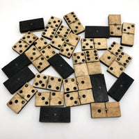 Miniature Antique Bone and Ebony Dominoes with Brass Spinners