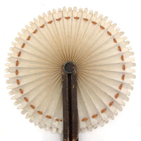 Victorian Waxed Fabric Cockade Fan with Ribbon and Decorative Edges