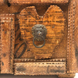 Marvelous Antique Tramp Art Box with Hearts Everywhere and Wallpaper Lining