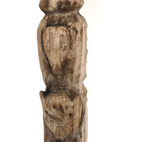 Much Weathered Old Carved Totem with Head and Two Animals