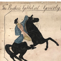 Late 1830s Naive British Ink and Watercolor: The Brothers Gibbet at Gonerby