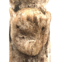Much Weathered Old Carved Totem with Head and Two Animals