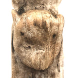 Much Weathered Old Carved Totem with Head and Two Animals