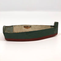 Green and Red Painted Wonderful Old Wooden Toy Row Boat