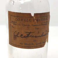 Glass Apothecary Bottles with Handwritten Labels from Houle's Pharmacy, Lowell, MA