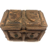 Marvelous Antique Tramp Art Box with Hearts Everywhere and Wallpaper Lining