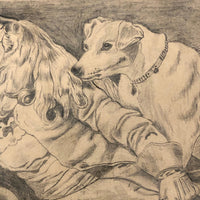 Marshall J. Rockwell Antique Pencil Drawings, Girl with Dogs and Portrait