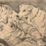 Marshall J. Rockwell Antique Pencil Drawings, Girl with Dogs and Portrait