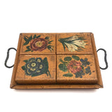 Lovely Set of Antique Bone Gaming Chips in Hand-painted Floral Boxes