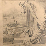 Marshall J. Rockwell Antique Pencil Drawings, Girl with Dogs and Portrait